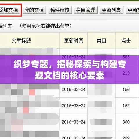 織夢專題，揭秘探索與構(gòu)建專題文檔的核心要素